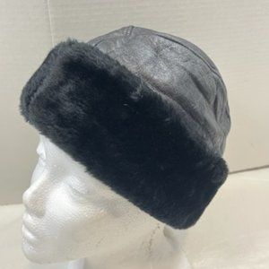 VTG North King Black Fur Genuine Leather Trapper Hat USA Seifter & Sons Size LG